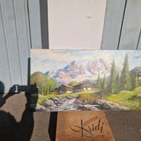 Dipinto olio su tela Casetta con fiumicello