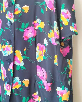Completo donna gonna e blusa a fiori in pura seta