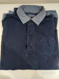 polo Tommy Hilfinger blu con inserti in jeans tagl