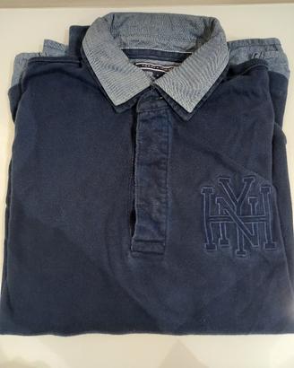 polo Tommy Hilfinger blu con inserti in jeans tagl