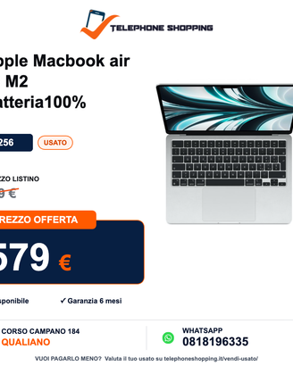MacBook Air 13" M3 Batteria 91% 8/256 GB