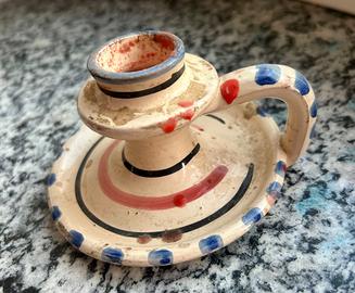 Portacandela vintage in ceramica decorata