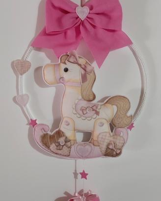 Fiocco nascita bimba (bimbo) tricotin rosa cavallo