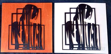 quadro donna su legno,  incisione a laser