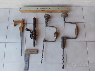 Trapano a mano livella sega antichi originali