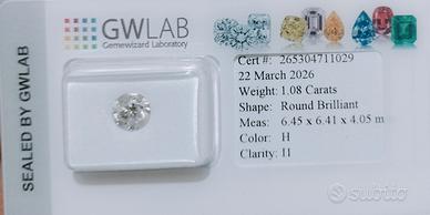 Diamante naturale 1,08ct - cerrificato sigillato 