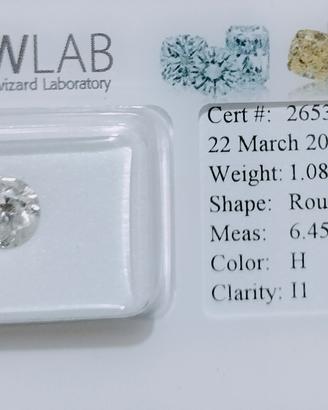 Diamante naturale 1,08ct - cerrificato sigillato 
