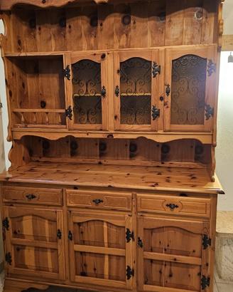 Credenza rustica con tavolo e 2 sedie 100% pino
