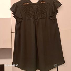 CAMICETTA IN CHIFFON NERA MANICHE A SBUFFO -