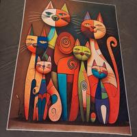 Stampa su tela famiglia di gatti multicolore 30x40