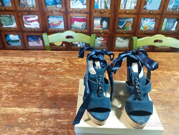 Sandali donna camoscio blu,