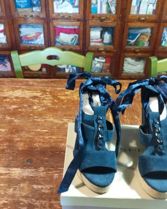 Sandali donna camoscio blu,