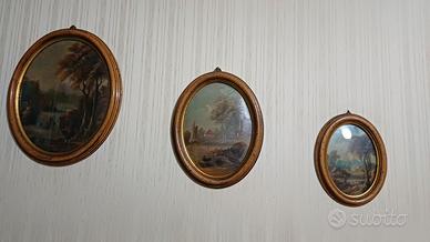 Tris di Quadretti Ovali in Arte Povera - Paesaggi