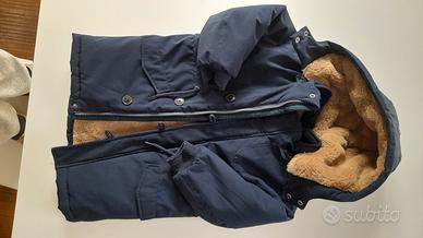 Parka con pelo e cappuccio blu bimbo/bimba