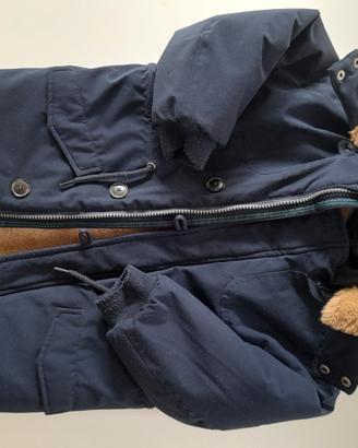 Parka con pelo e cappuccio blu bimbo/bimba