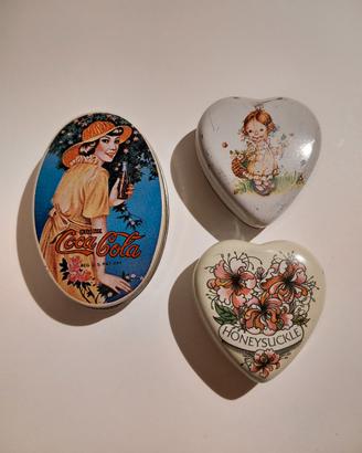 3 scatoline in latta da collezione Coca Cola+cuore