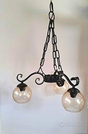 2 Lampadari a soffitto in ferro battuto + applique