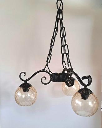 2 Lampadari a soffitto in ferro battuto + applique