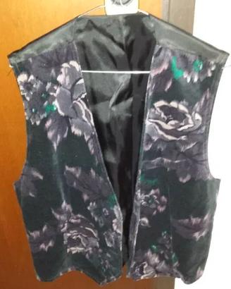 Gilet corpetto scuro a fiori taglia L, velluto e c