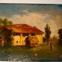 Quadro dipinto a olio su cartone firma al retro