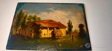 Quadro dipinto a olio su cartone firma al retro