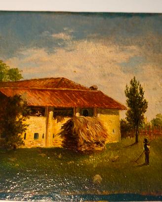 Quadro dipinto a olio su cartone firma al retro