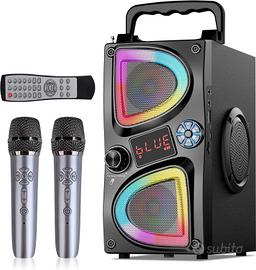 Cassa Karaoke Bluetooth Portatile con 2 Microfoni 