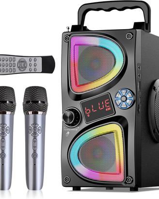 Cassa Karaoke Bluetooth Portatile con 2 Microfoni 