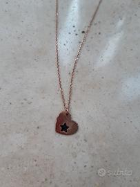 Collana Ciondolo Cuore e Stella Argento Oro Rosa