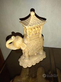 3 Sculture Marmo Pietra Souvenir Elefante Indiano