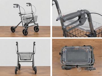 Deambulatore Rollator 4 ruote con vassoio e cestin
