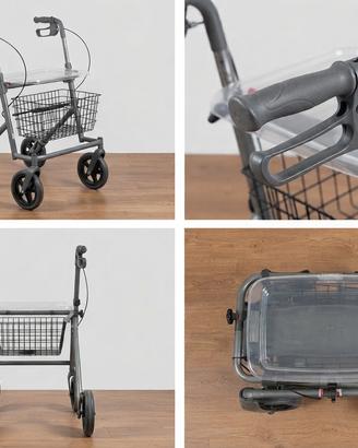 Deambulatore Rollator 4 ruote con vassoio e cestin