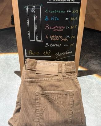 Pantaloni Benetton uomo W31 velluto marrone