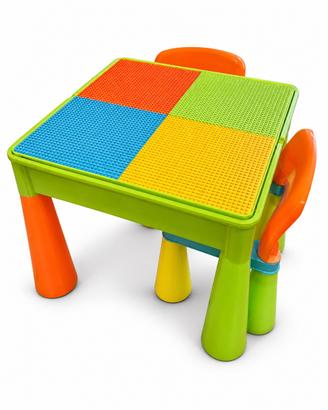 Tavolino bambini 2 in 1 contenitore e 2 sedie