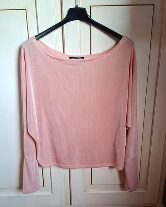Maglia rosa cipria spalle scoperte