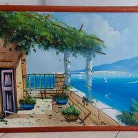 Quadro con Capri dipinto a mano su tela. 70x50.