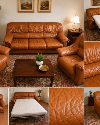 Divano letto in pelle Doimo 3 posti + 2 poltrone