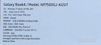 SAMSUNG GALAXY BOOK 4 - NUOVO - i3-1315U 8 GB 256