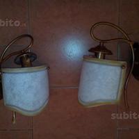 Coppia di lumi in ottone e vetro da parete lume