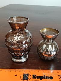 2 vasetti in vetro e argento