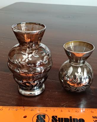 2 vasetti in vetro e argento