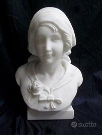 MEZZO BUSTO IN MARMO BIANCO STATUARIO FATTO A MANO