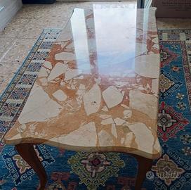 Tavolino da salotto, piano in marmo, base in legno