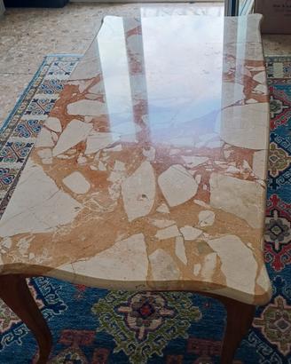 Tavolino da salotto, piano in marmo, base in legno