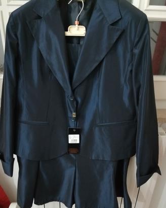 Tailleur raso tg. 50 blu metallizzato