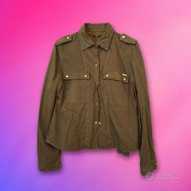 Giacca camicia Guess verde militare balze taglia L