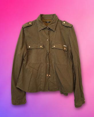 Giacca camicia Guess verde militare balze taglia L