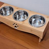 Ciotola 3in1 gatti e cani in legno e acciaio inox