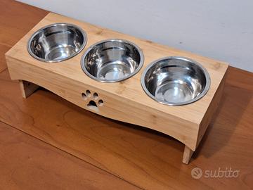 Ciotola 3in1 gatti e cani in legno e acciaio inox