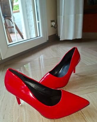 Décolleté rosse lucide tacco a spillo, taglia 39 